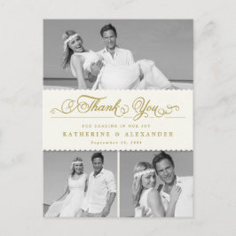 アイボリーScalloped Band 3 Photo'結婚 S Thank You Pos ポストカード