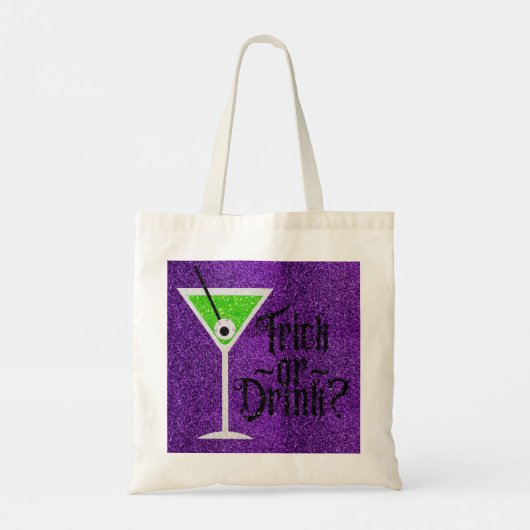 アイボールマーティーニハロウィーントリックまたはドリンクグリッター トートバッグ (裏面)