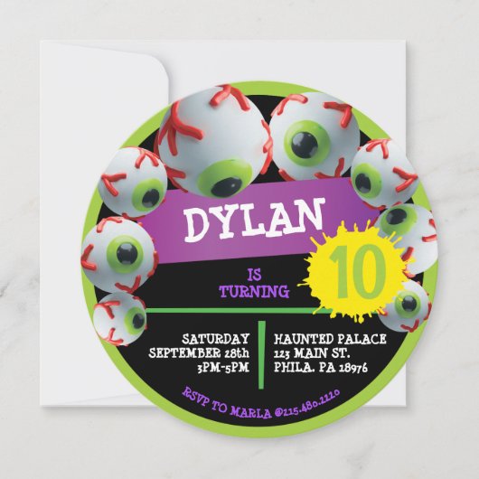 アイボール熱狂するハロウィーン誕生日パーティーの招待状 招待状 (正面)