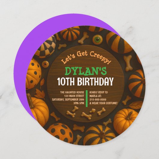 アイボール熱狂するハロウィーン誕生日パーティーの招待状 招待状 (正面/裏面)