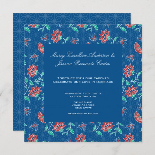 アイヤナフローラろうけつ染めスクエア結婚式招待状3 招待状 (正面/裏面)