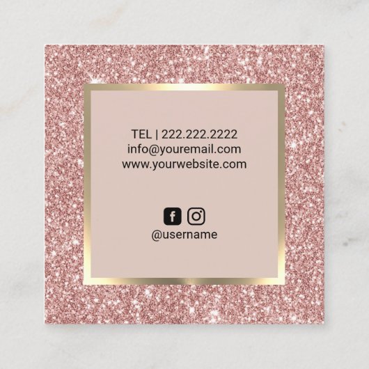 アイラッシュエクステンションメイクアップアーティストバラ金ゴールドグリッター スクエア名刺 (裏面)