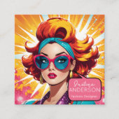 アイラッシュサロンポップ・アートのレトロアートレディーウーワ スクエア名刺 (正面)