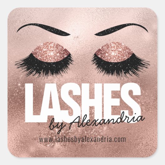 アイラッシュバラ金ゴールドスパークルグリッター美しいロゴ スクエアシール (正面)