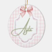 アイラパーソナライズされたベビーガール子供部屋ボウ&ギンガム セラミックオーナメント (左)