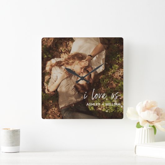 アイラブアスカップル引用文の写真名 スクエア壁時計 (ホーム)