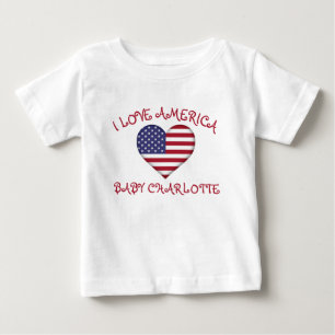 アイラブアメリカハート国旗のベビー ベビーTシャツ