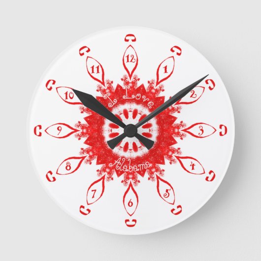 アイラブアラバマレッド ラウンド壁時計 (正面)