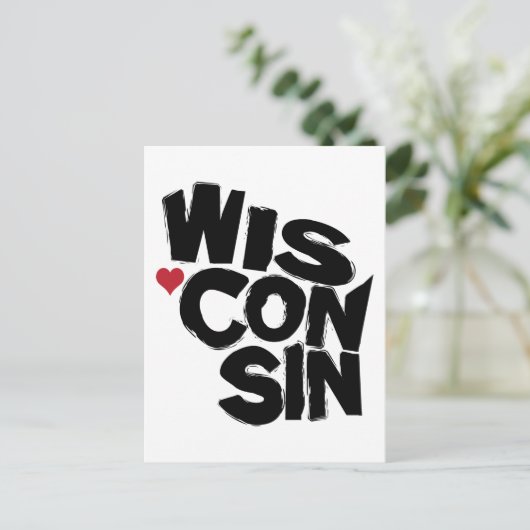 アイラブウィスコンシン州マップアート ポストカード (スタンド正面)