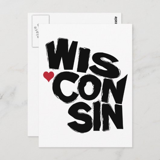 アイラブウィスコンシン州マップアート ポストカード (正面/裏面)