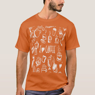 アイラブコーヒーおもしろいホワイトラインイラストレーション Tシャツ