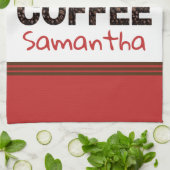 アイラブコーヒーカフェハート名茶色モダン赤 キッチンタオル (折り畳み)