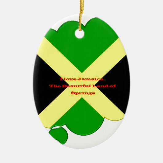 アイラブジャマイカ文字オンフラッグアートプリント セラミックオーナメント (正面)