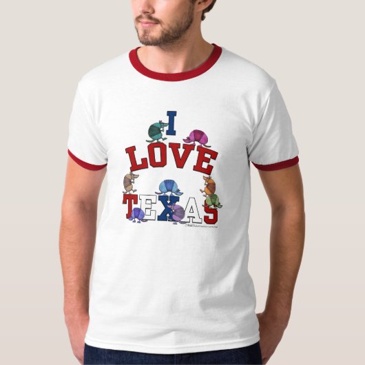 アイラブテキサス州アカラフルルマジロス Tシャツ (正面)