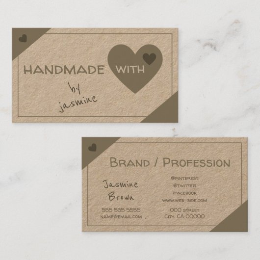 アイラブハンドメイドハートクラフトモダン紙 名刺 (正面/裏面)
