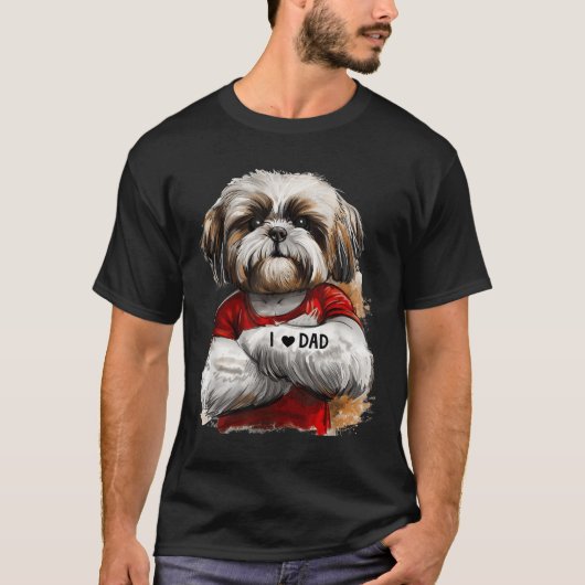 アイラブパパタトゥーシーズー(犬)ツパパおもしろいファーザーズデー Tシャツ (正面)