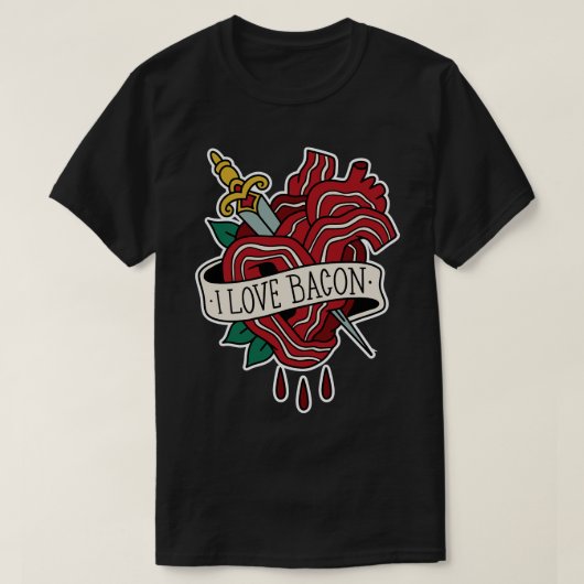 アイラブベーコンベーコンハートタトゥー Tシャツ (デザイン正面)