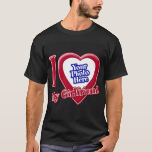 アイラブマイガールフレンドフォト赤いハートブラック Tシャツ