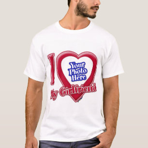 アイラブマイガールフレンドフォト赤いハート Tシャツ