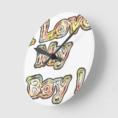 アイラブマイボーイデザインクールヴィンテージ収集文字 ラウンド壁時計 (傾斜)