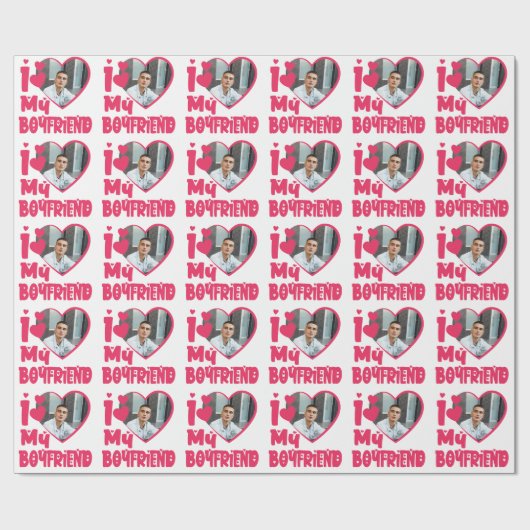 アイラブマイボーイフレンド赤いハートカスタム写真  ラッピングペーパー (フラット)