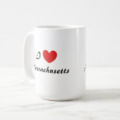 アイラブマサチューセッツハートタイポグラフィコーヒーマグ コーヒーマグカップ (正面左)