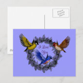 アイラブユーバードオンフラワーリースはがき ポストカード (正面/裏面)