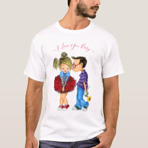 アイラブユーベビーカワイトロマンチックカップルラブキス Tシャツ