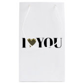 アイラブユーホワイト金ゴールドハートモダンタイポグラフィ スモールペーパーバッグ (裏面)