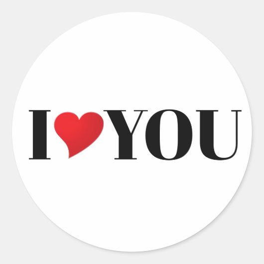 アイラブユー白黒赤いハートモダンタイポグラフィ ラウンドシール (正面)