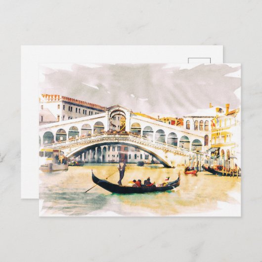アイラブヴェネツィア，イタリア – ヴィンテージアクアレルスタイル ポストカード (正面/裏面)