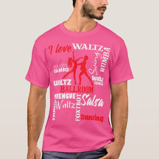 アイラブ社交ダンス踊りダンスインストラクターペアクア Tシャツ (正面)