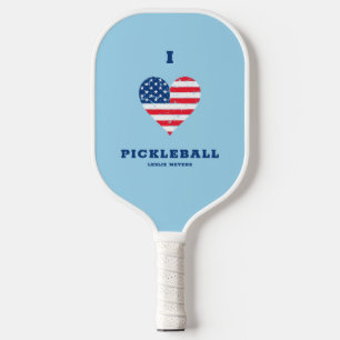 アイラブPickleballアメリカ国旗のハート  名前 ピックルボールラケット