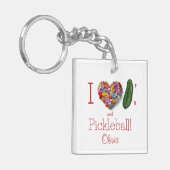 アイラブPickles & Pickleball パーソナライズされた キーホルダー (正面左)