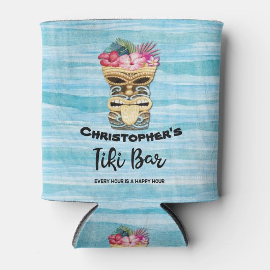 アイランドおもしろいルアウ（ハワイ式宴会）ティキモノグラム 缶クーラー (正面)
