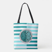 アイランドケルト白/黒/アクアストライプノット トートバッグ (裏面)