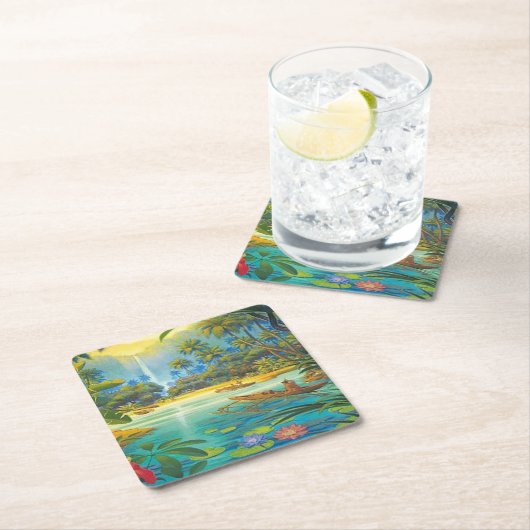 アイランドコースター、追加文字、スクエア紙コースター スクエアペーパーコースター (インサイチュ)