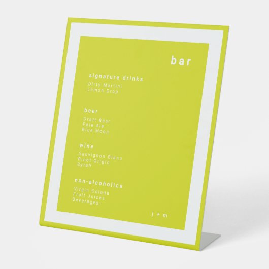 アイランドシトラス ミニマリスト ウェディング バー ペデスタル サイン (正面)