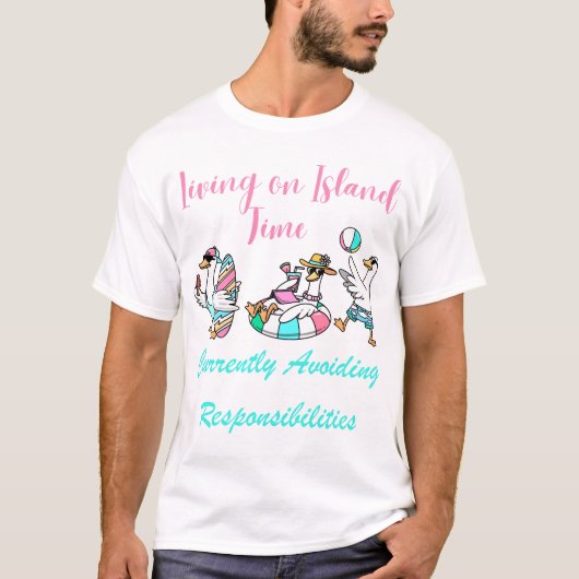 アイランドタイムで暮らす おもしろガチョウTシャツ 現在  Tシャツ (正面)