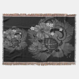 アイランドハワイアンマップビッグタートルハイビスカスプルメリアT スローブランケット