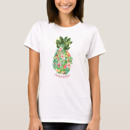 アイランドパイナップルトロピカルフラワーパーソナライズドネーム Tシャツ