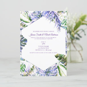 アイランドパープル薄紫トロピカルパ葉ームズ結婚の 招待状