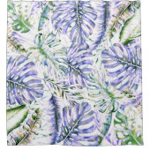 アイランドパープル薄紫トロピカルパ葉ーム夏 シャワーカーテン (正面)