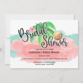 アイランドパームピンクのミントココナッツフラワーモダンブライダル 招待状 (正面)
