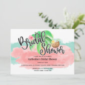 アイランドパームピンクのミントココナッツフラワーモダンブライダル 招待状 (スタンド正面)