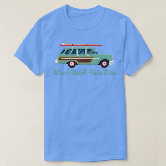 アイランドビーチ州パークNJレトロサーフワゴン Tシャツ (デザイン正面)