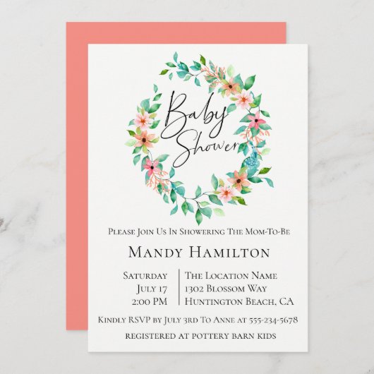 アイランドフローラ植物性ベビーシャワー招待状 招待状 (正面/裏面)