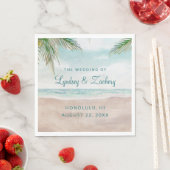 アイランドブリーズサンディビーチ結婚式モノグラム スタンダードランチョンナプキン (インサイチュ)