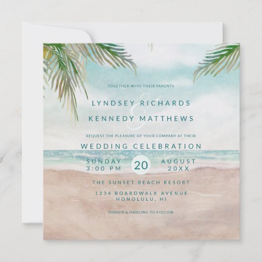 アイランドブリーズ海ビーチ結婚シーンズスクエア 招待状 (正面)