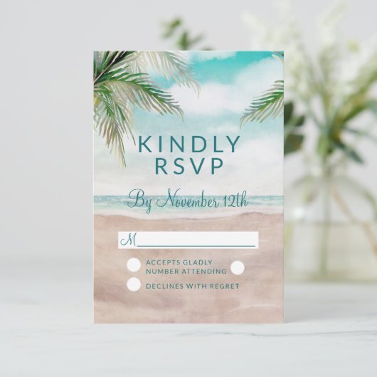 アイランドブリーズ絵を描ビーチ結婚式RSVP返信 出欠カード (スタンド正面)
